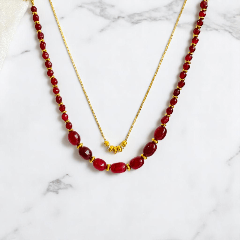 Radiant Flame Set | Red Onyx Stone & 18K Gold Plating - For Women | Includes: 2 Necklaces, Bracelet, Earring