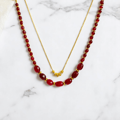 Radiant Flame Set | Red Onyx Stone & 18K Gold Plating - For Women | Includes: 2 Necklaces, Bracelet, Earring