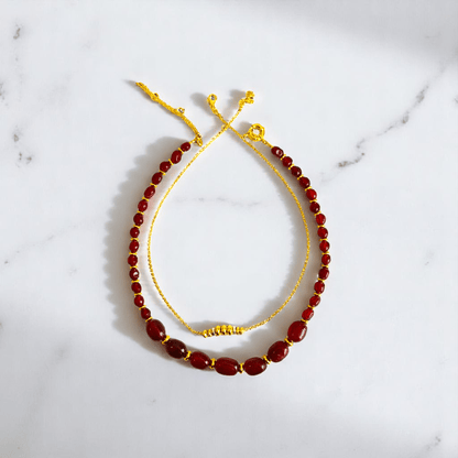 Radiant Flame Set | Red Onyx Stone & 18K Gold Plating - For Women | Includes: 2 Necklaces, Bracelet, Earring
