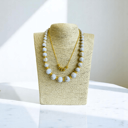 Golden Shell Set | Mother of Pearl Stone & 18K Gold Plating - For Women | Includes: 2 Necklaces, Bracelet, Earring