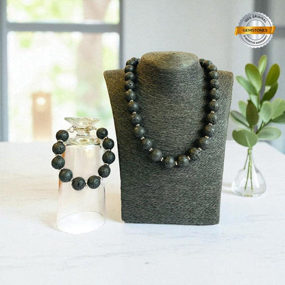 Earth Lava Set | Lava Stone - For Unisex | Includes: Necklace & Bracelet