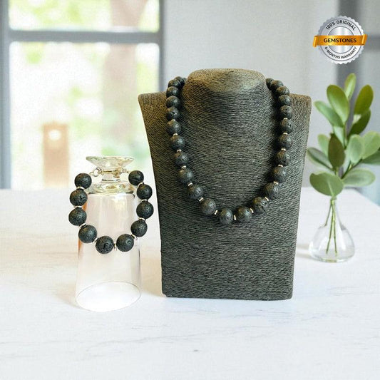 Earth Lava Set | Lava Stone - For Unisex | Includes: Necklace & Bracelet