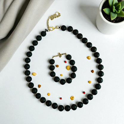 Earth Lava Set | Lava Stone - For Unisex | Includes: Necklace & Bracelet