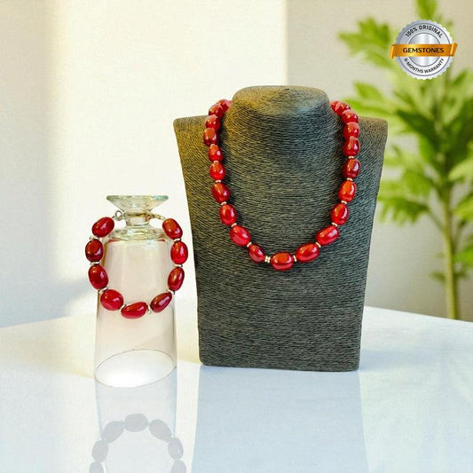 Bold Red Onyx Set | Red Onyx - For Unisex | Includes: Necklace & Bracelet