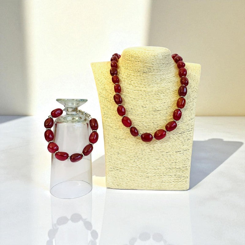 Bold Red Onyx Set | Red Onyx - For Unisex | Includes: Necklace & Bracelet