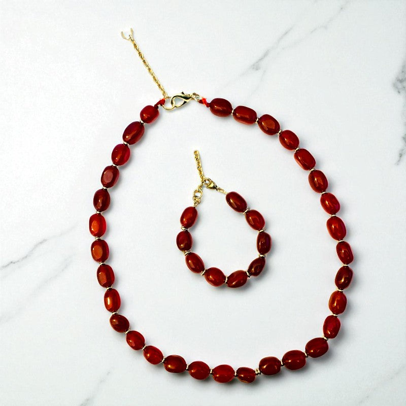 Bold Red Onyx Set | Red Onyx - For Unisex | Includes: Necklace & Bracelet