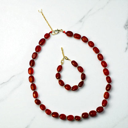 Bold Red Onyx Set | Red Onyx - For Unisex | Includes: Necklace & Bracelet