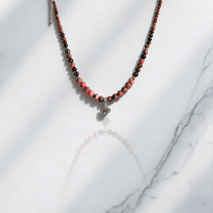 Blush Steel Set | Rhodonite Stone & Stainless Steel - For Women | Includes: Necklace, Bracelet, Earrings