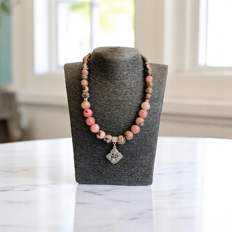 Blush Steel Set | Rhodonite Stone & Stainless Steel - For Women | Includes: Necklace, Bracelet, Earrings