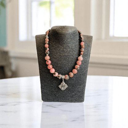 Blush Steel Set | Rhodonite Stone & Stainless Steel - For Women | Includes: Necklace, Bracelet, Earrings