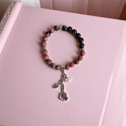 Blush Steel Set | Rhodonite Stone & Stainless Steel - For Women | Includes: Necklace, Bracelet, Earrings
