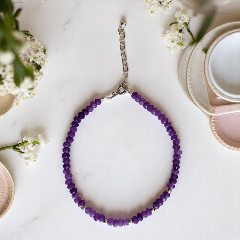 Bold Bloom Anklet | 925 Silver & Amethyst Stone - For Women | Includes: Anklet