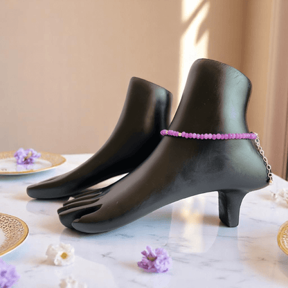 Bold Bloom Anklet | 925 Silver & Amethyst Stone - For Women | Includes: Anklet