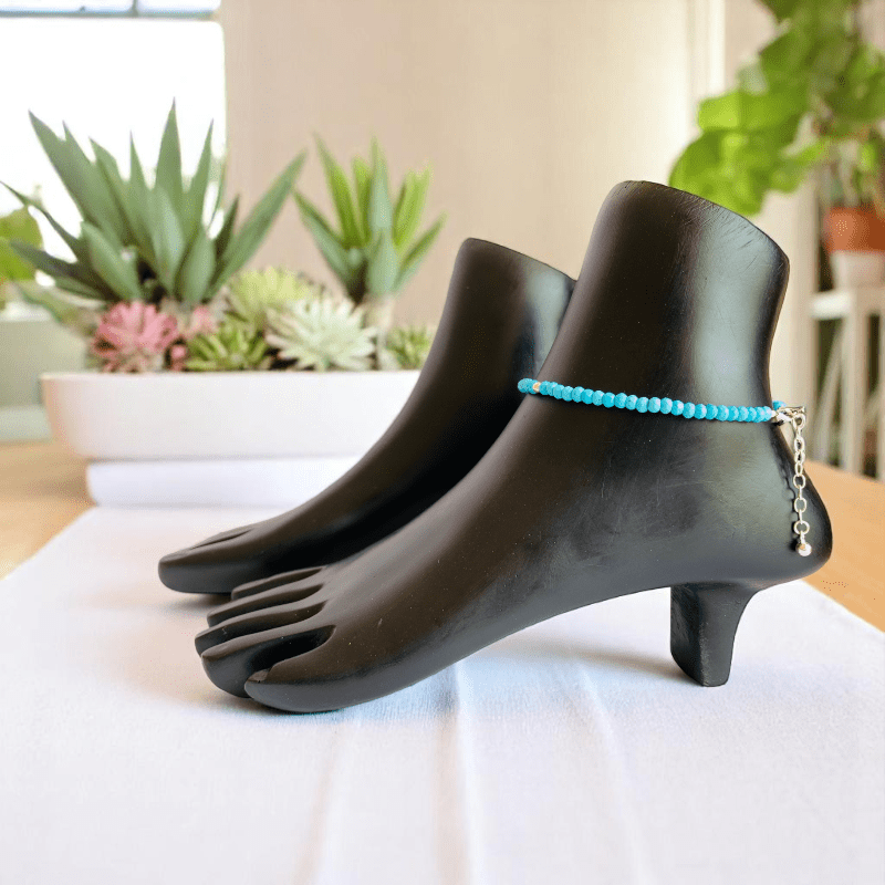 Turquoise Trail Anklet | 925 Silver & Turquoise Stone - For Women | Includes: Anklet