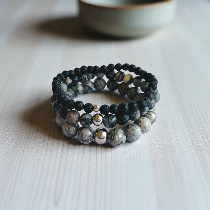 Earthy Three Layered Bracelet | Map Jasper - For Women | Includes: Bracelets (Set of 3)