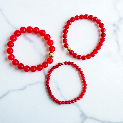 Fiery Three Layered Bracelet | Red Agate - For Women | Includes: Bracelets (Set of 3)
