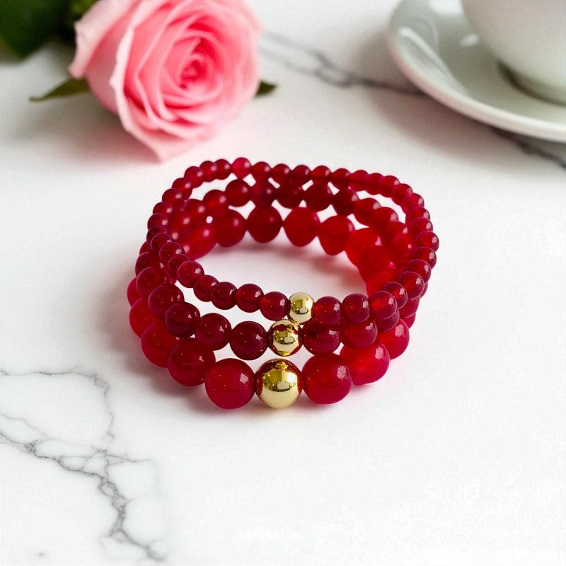 Fiery Three Layered Bracelet | Red Agate - For Women | Includes: Bracelets (Set of 3)