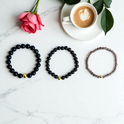 Mystic Three Layered Bracelet | Smokey Quartz - For Women | Includes: Bracelets (Set of 3)