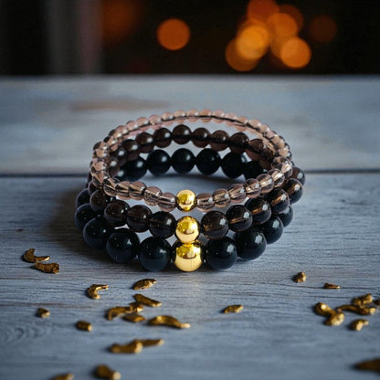 Mystic Three Layered Bracelet | Smokey Quartz - For Women | Includes: Bracelets (Set of 3)