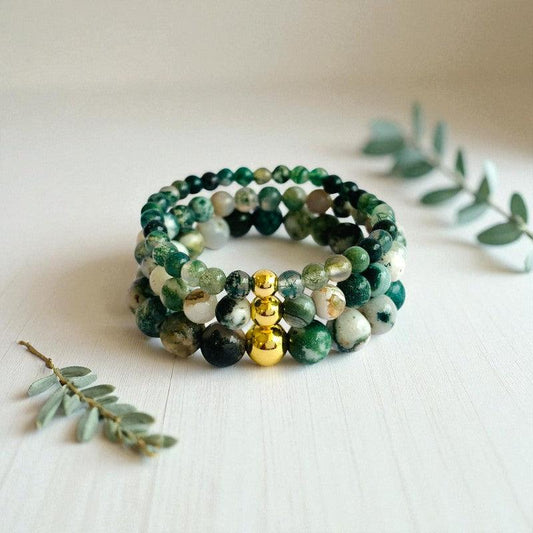 Natural Three Layered Bracelet | Tree Agate - For Women | Includes: Bracelets (Set of 3)