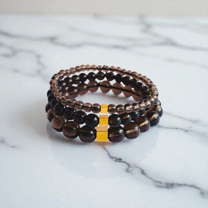 Protection Layered Bracelets | Smokey Quartz - For Men | Includes: Bracelets (Set of 3)