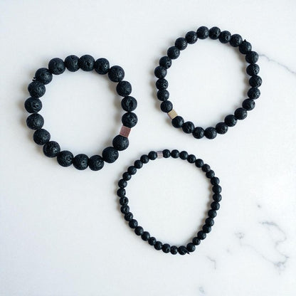 Energy Layered Bracelets | Lava Stone - For Men | Includes: Bracelets (Set of 3)