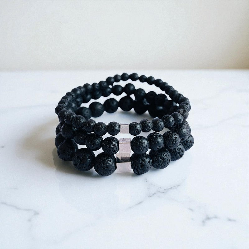 Energy Layered Bracelets | Lava Stone - For Men | Includes: Bracelets (Set of 3)