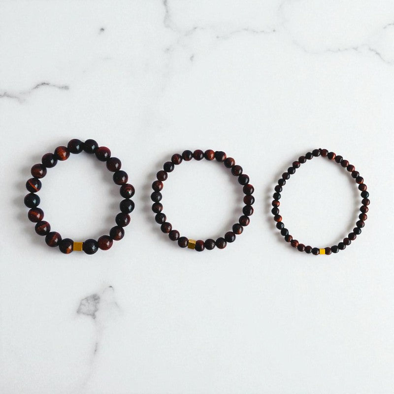 Courage Layered Bracelets | Red Tiger Stone - For Men | Includes: Bracelets (Set of 3)