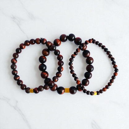 Courage Layered Bracelets | Red Tiger Stone - For Men | Includes: Bracelets (Set of 3)