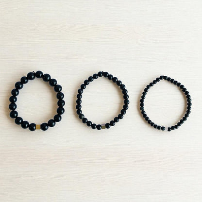 Strength Layered Bracelets | Black Obsidian - For Men | Includes: Bracelets (Set of 3)