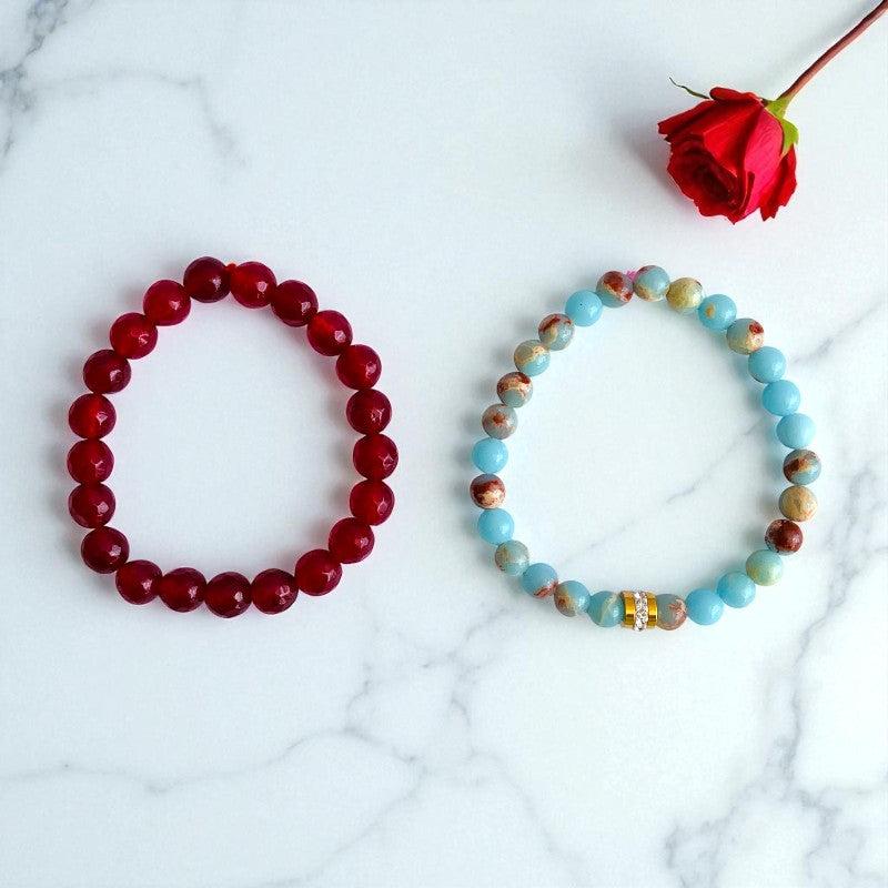 Balanced Duo | Aquamarine & Red Onyx - For Women | Includes: Bracelets (Set of 2)