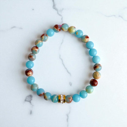Balanced Duo | Aquamarine & Red Onyx - For Women | Includes: Bracelets (Set of 2)