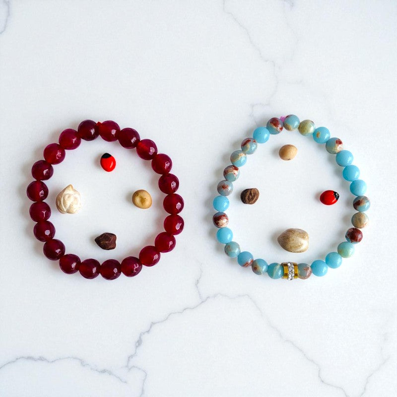 Balanced Duo | Aquamarine & Red Onyx - For Women | Includes: Bracelets (Set of 2)