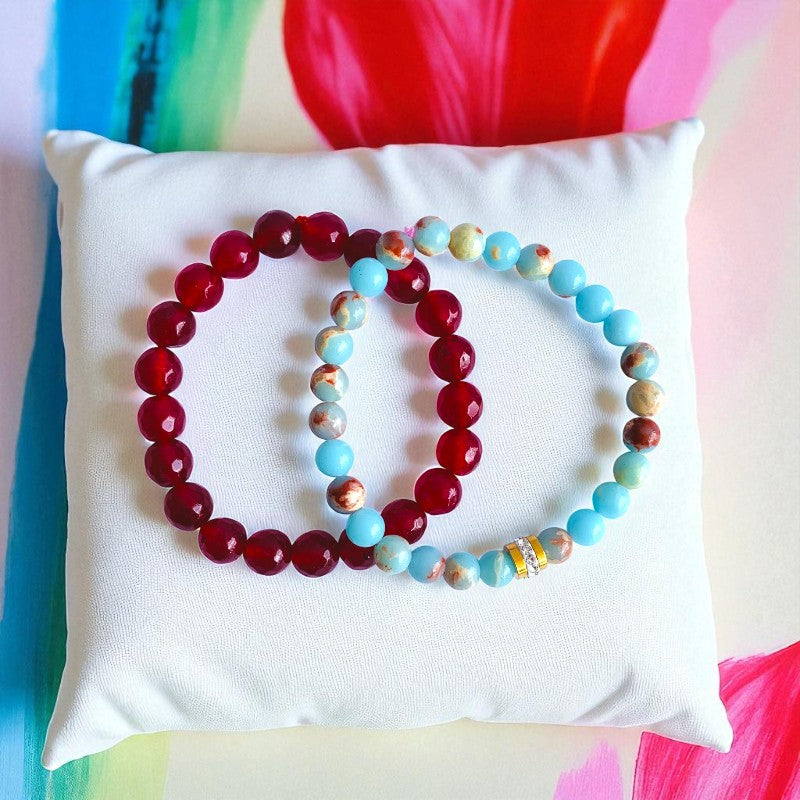 Balanced Duo | Aquamarine & Red Onyx - For Women | Includes: Bracelets (Set of 2)