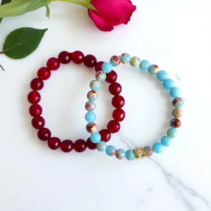Balanced Duo | Aquamarine & Red Onyx - For Women | Includes: Bracelets (Set of 2)