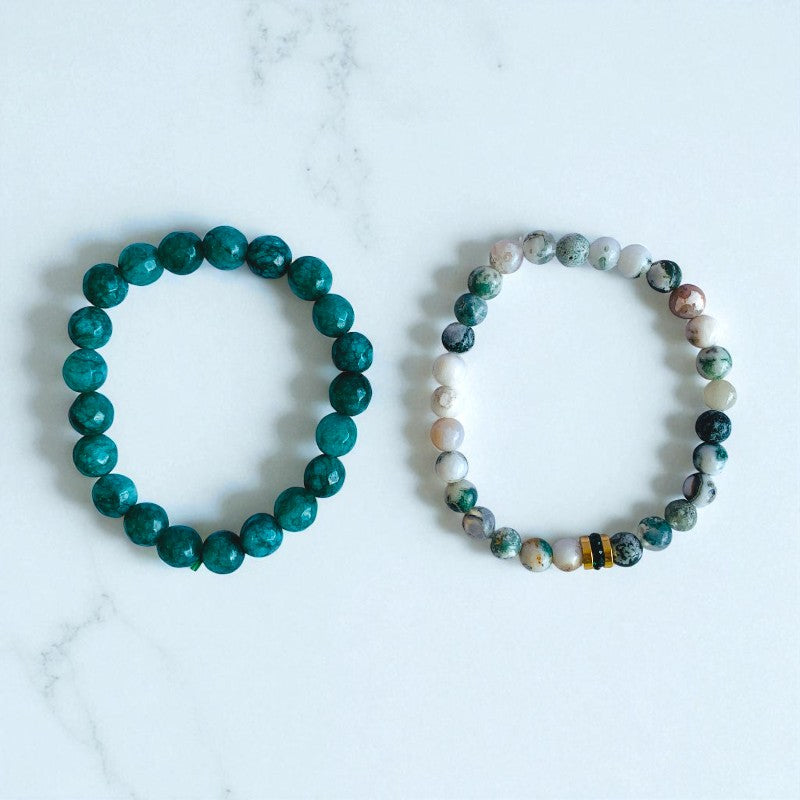 Earthy Duo | Tree Agate & Green Aventurine - For Women | Includes: Bracelets (Set of 2)