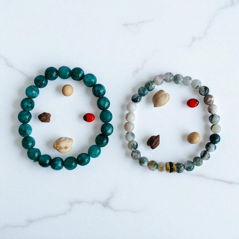 Earthy Duo | Tree Agate & Green Aventurine - For Women | Includes: Bracelets (Set of 2)