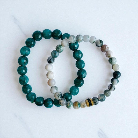 Earthy Duo | Tree Agate & Green Aventurine - For Women | Includes: Bracelets (Set of 2)