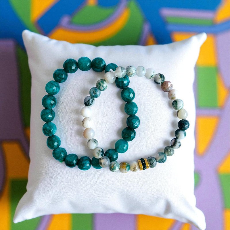 Earthy Duo | Tree Agate & Green Aventurine - For Women | Includes: Bracelets (Set of 2)