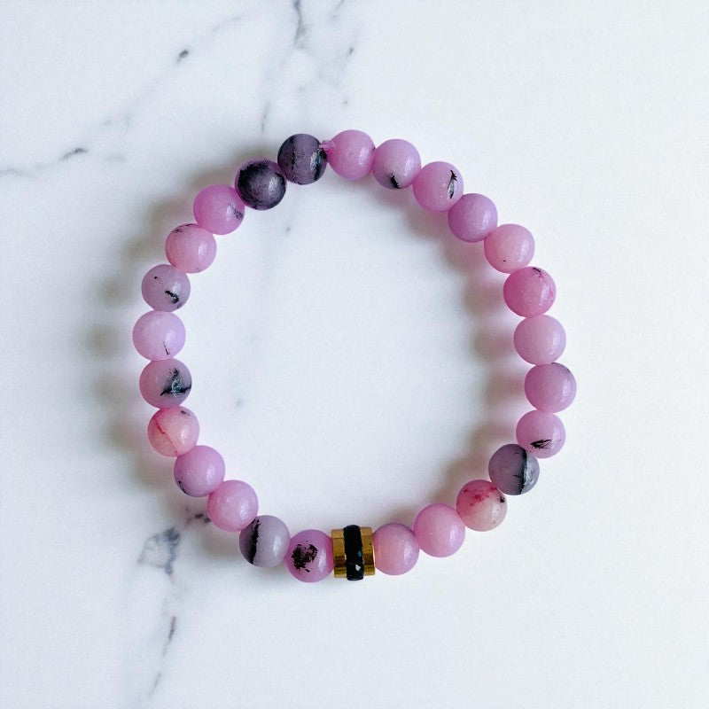 Elegant Duo | Pink Opal & Obsidian - For Women | Includes: Bracelets (Set of 2)