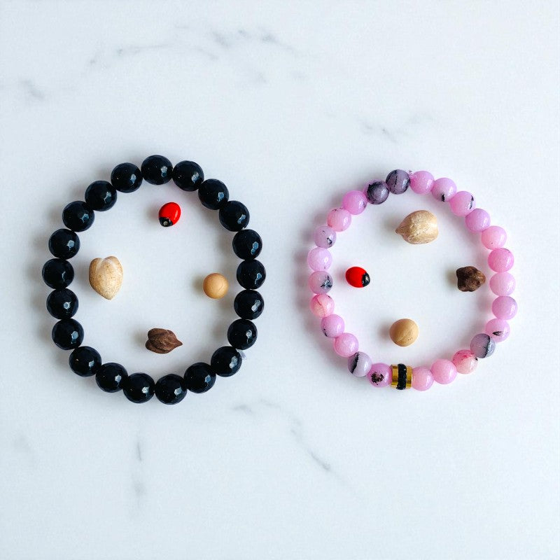 Elegant Duo | Pink Opal & Obsidian - For Women | Includes: Bracelets (Set of 2)
