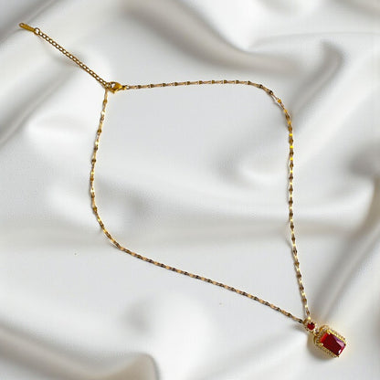 Solitaire Red Zircon Necklace | 18K PVD Gold Plated - For Women | Includes: Necklace
