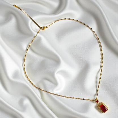 Solitaire Red Zircon Necklace | 18K PVD Gold Plated - For Women | Includes: Necklace