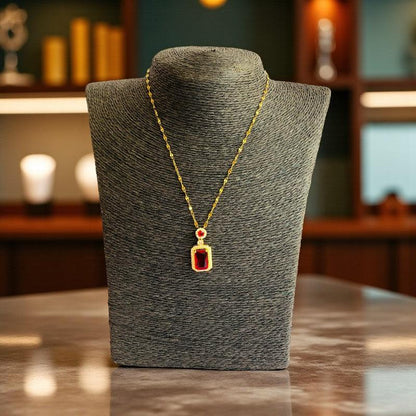 Solitaire Red Zircon Necklace | 18K PVD Gold Plated - For Women | Includes: Necklace