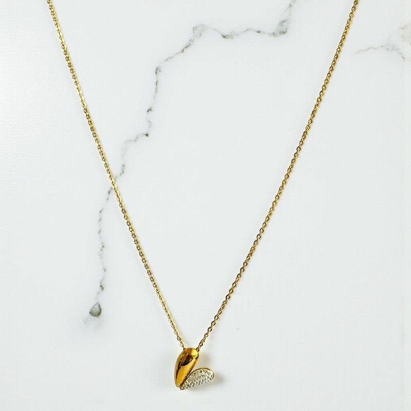 Zircon Heart Necklace | 18K PVD Gold Plated - For Women | Includes: Necklace