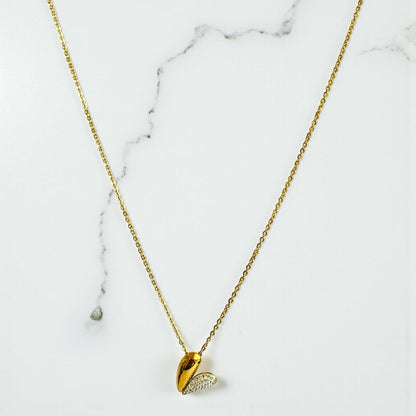 Zircon Heart Necklace | 18K PVD Gold Plated - For Women | Includes: Necklace