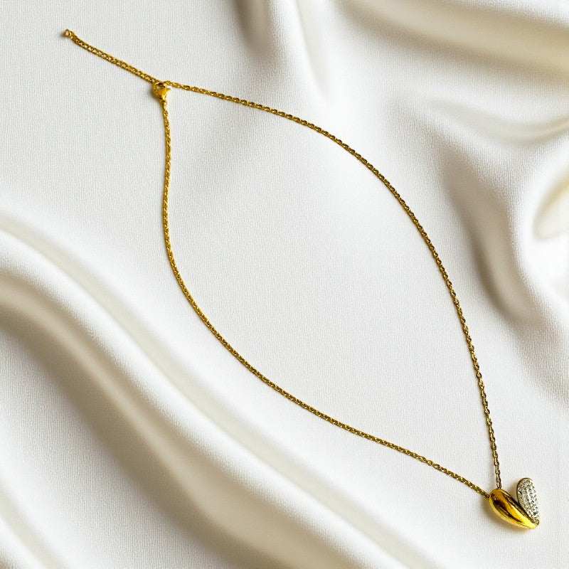 Zircon Heart Necklace | 18K PVD Gold Plated - For Women | Includes: Necklace