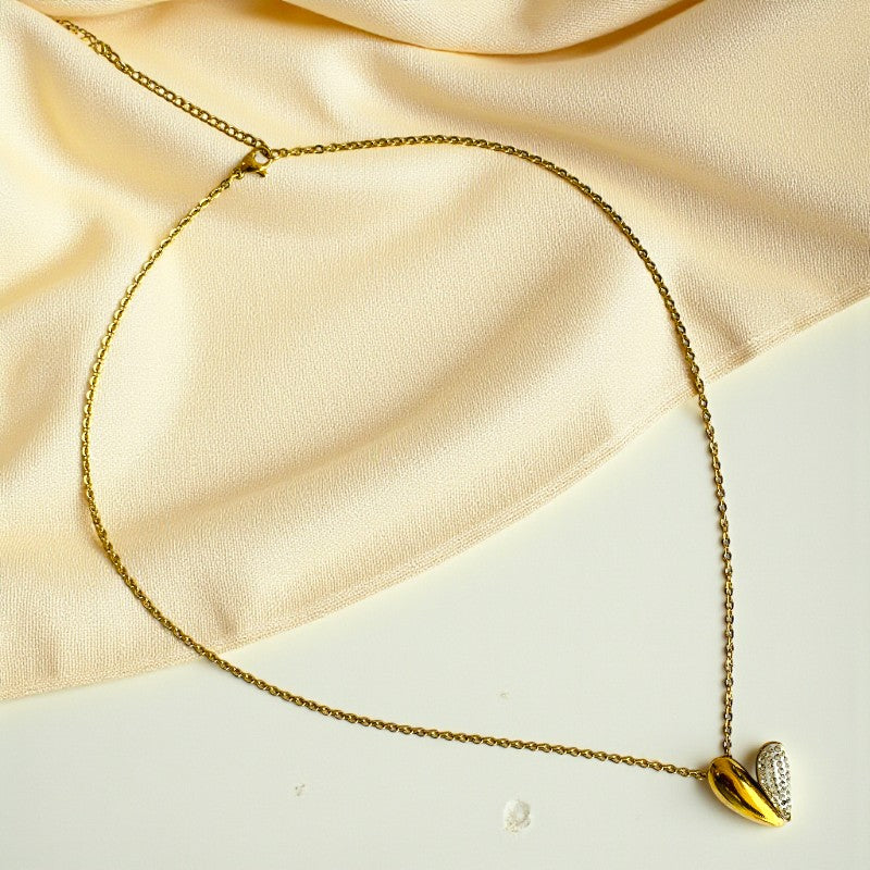 Zircon Heart Necklace | 18K PVD Gold Plated - For Women | Includes: Necklace