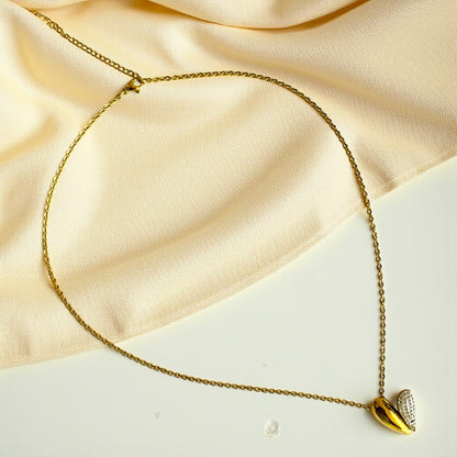 Zircon Heart Necklace | 18K PVD Gold Plated - For Women | Includes: Necklace