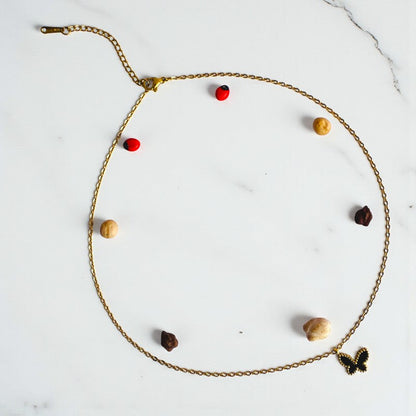 Black Butterfly Necklace | 18K PVD Gold Plated - For Women | Includes: Necklace